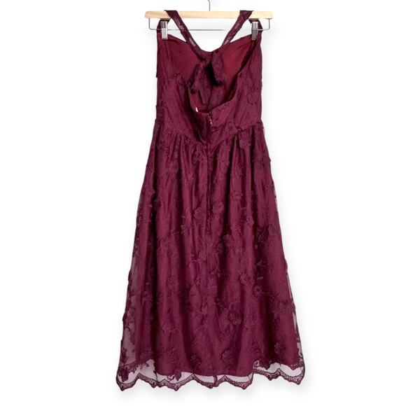 Modcloth Burgundy Sheer Floral Embroidered Halter Neck Fairy Goth Dress Womens M - Picture 2 of 12